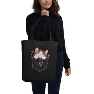Pavibe cute cat tote bag with cat peeking from pocket design