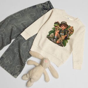 PAVIBE kids crewneck sweatshirt with dinosaur adventure graphic