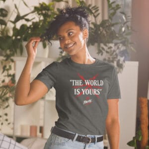 PAVIBE The World Is Yours unisex graphic t-shirt with distressed motivational design
