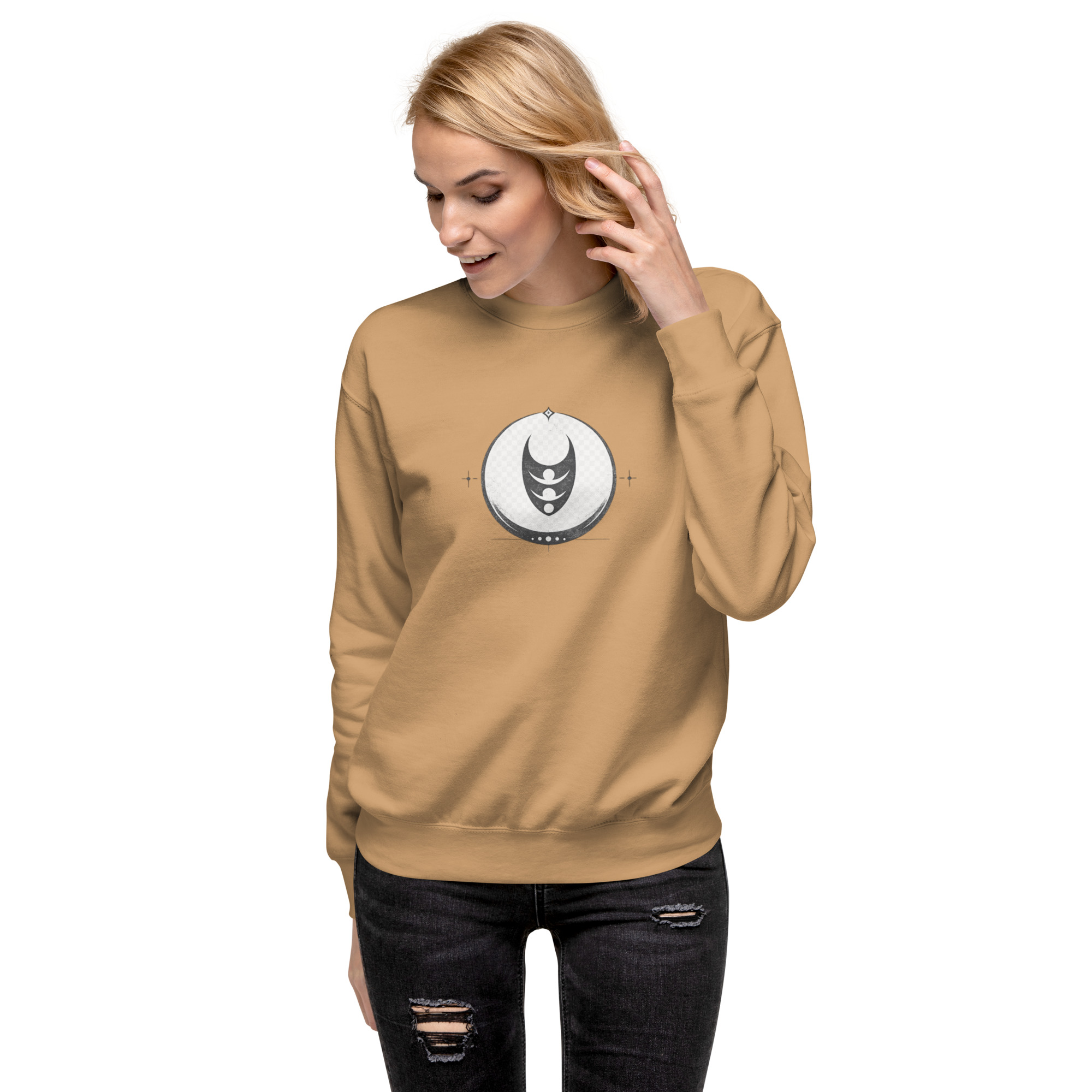 unisex premium sweatshirt khaki front 6a6f88e4250e5.jpg